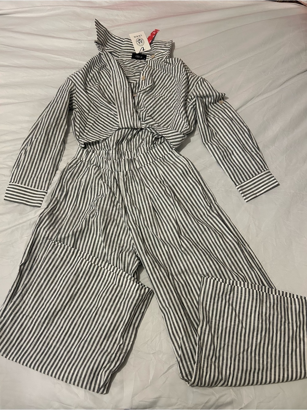 Cider Black and White Striped Wide-Leg Jumpsuit